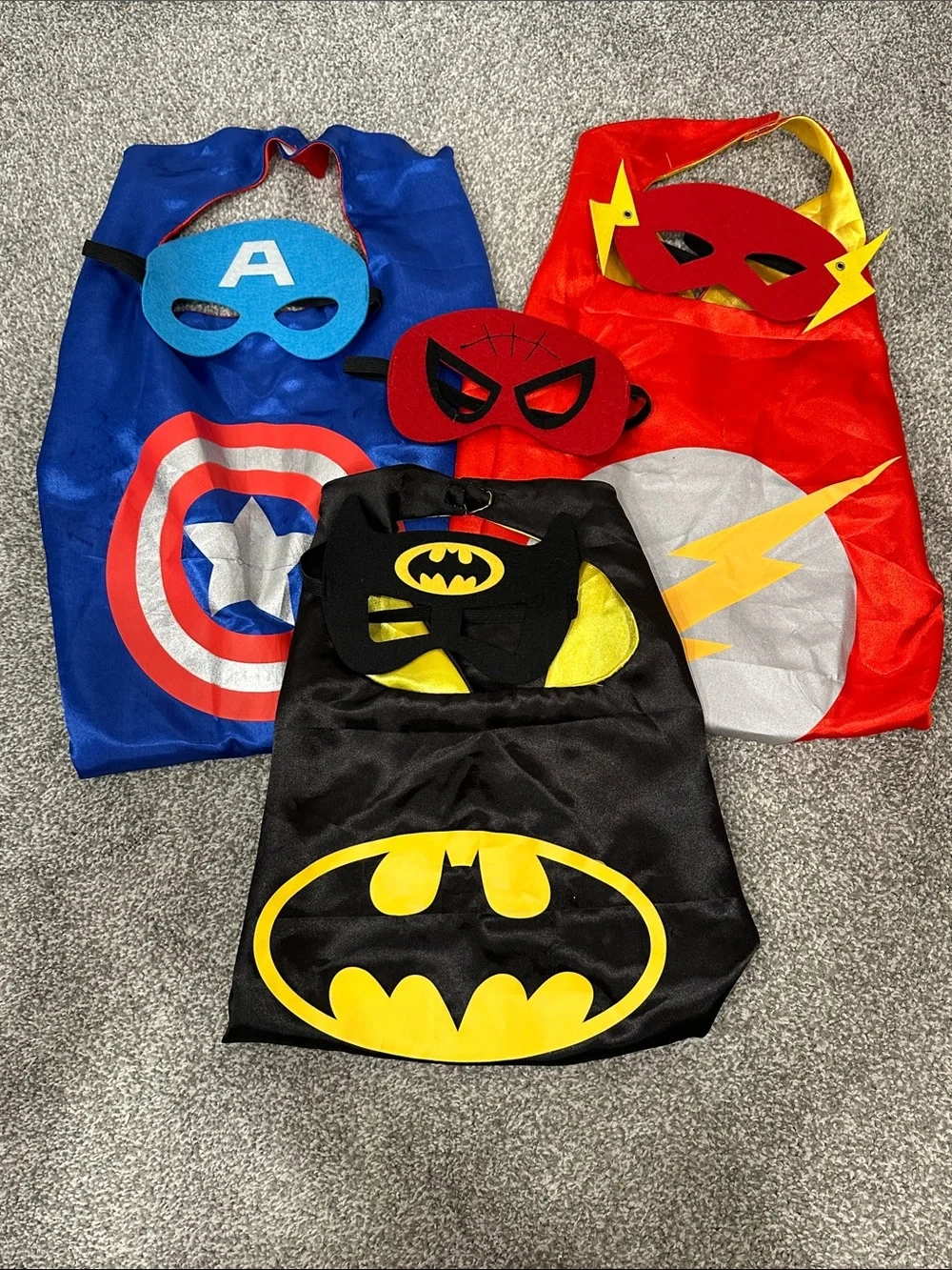 Kids Superhero Cape and Mask Lot - Batman Flash Captain America Dress Up Costume